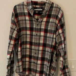 Lands' End Casual Button Down Shirt Red and Gray
